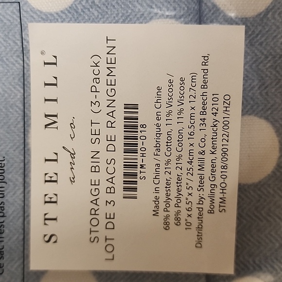 NEW! STEEL Mill And Co Storage Bins Set Of 3 In Blue And White Polka dot - Picture 5 of 5